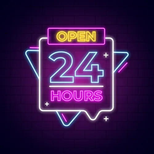 Open 24 Hours with Abstract Shapes Neon Sign - Custom Shot Glass Now