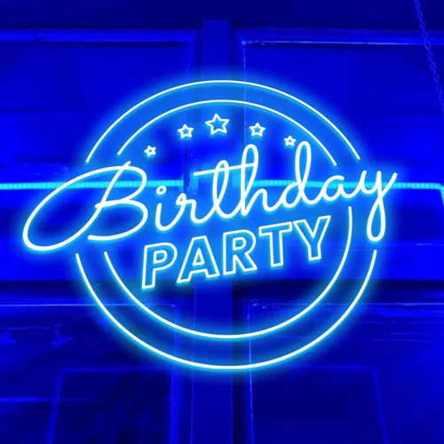 Birthday Party Blue Neon Sign - Custom Shot Glass Now