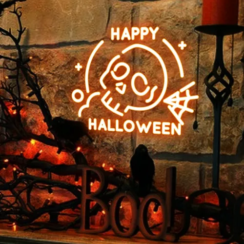 Happy Halloween Skull Neon Sign - Custom Shot Glass Now