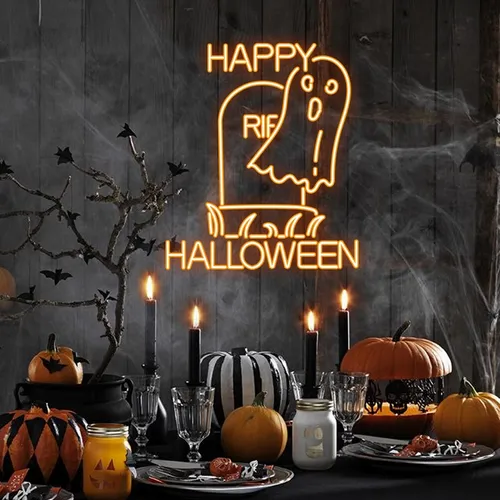 Happy Halloween Ghost Neon Sign - Custom Shot Glass Now
