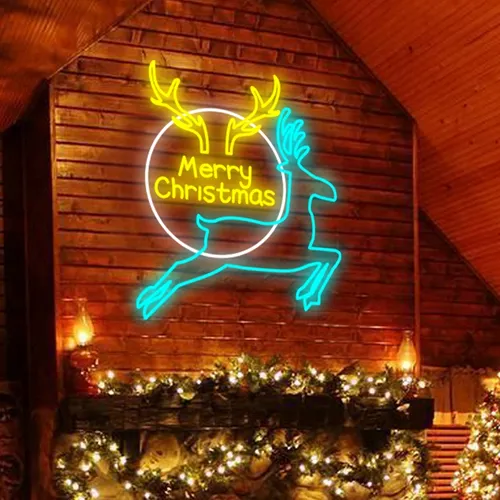 Merry Christmas Deer Neon Sign - Custom Shot Glass Now