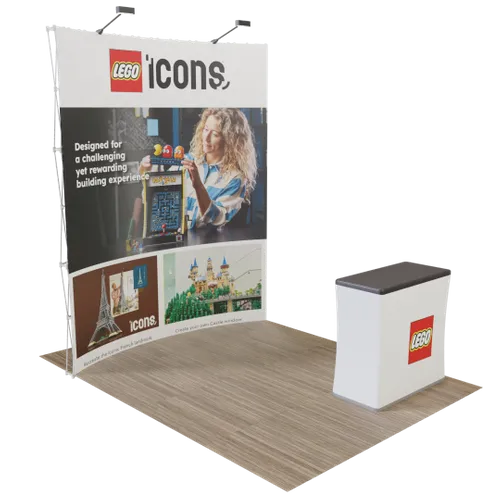 Custom Curved Pop Up Trade Show Display Stand 8' x 8' - Custom Shot Glass Now