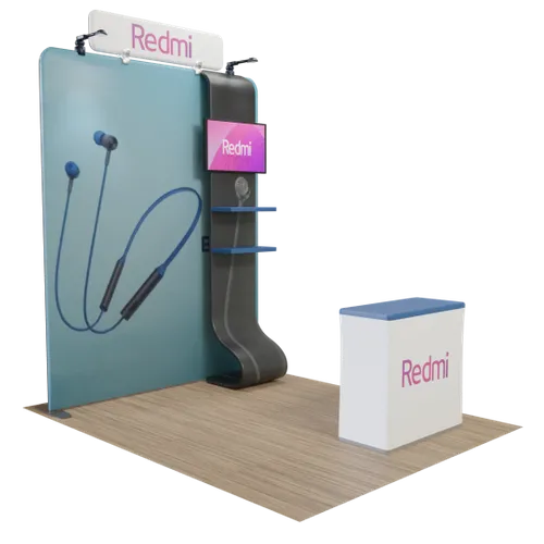 Custom Media Display with TV Stand Tension Fabric 8' x 8' - Custom Shot Glass Now