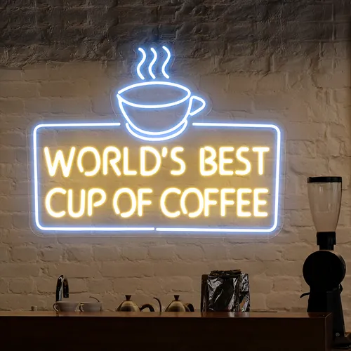 World's Best Cup of Coffee Neon Sign - Custom Shot Glass Now