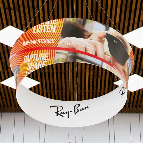 Custom Tapered Circle Personalized Trade Show Hanging Signs - Custom Shot Glass Now