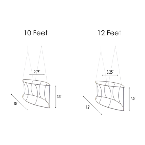 Two transparent trade show display shelves with a minimalist design, standing parallel on a dark background.