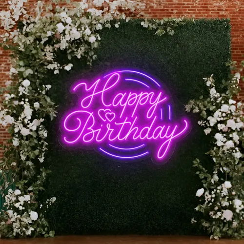 Happy Birthday Purplish Neon Sign - Custom Shot Glass Now