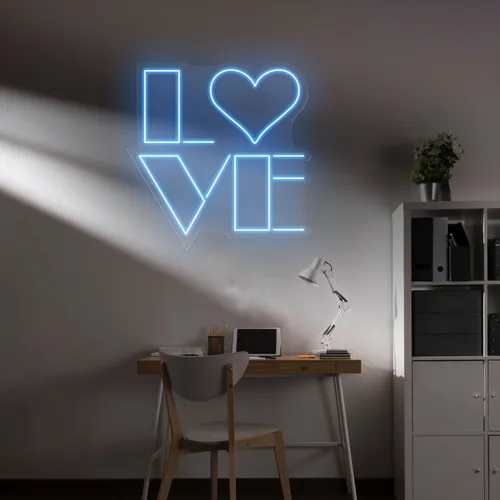 Love Blue Neon Sign - Custom Shot Glass Now