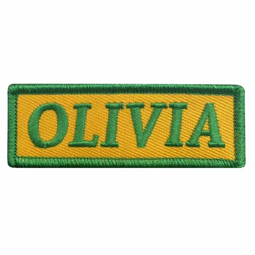 Green and Yellow Olivia Name Patch - Custom Shot Glass Now