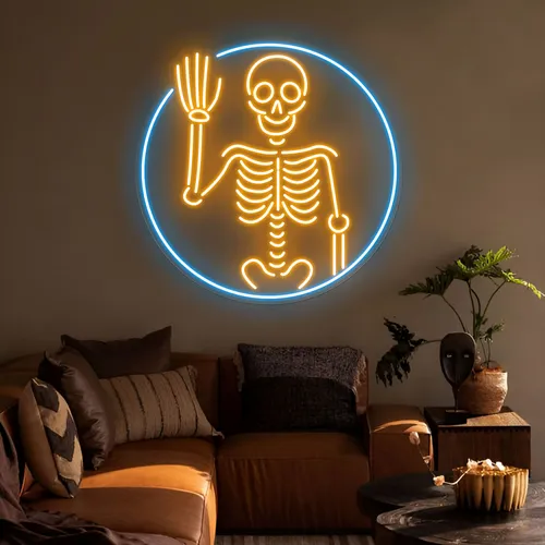 Waving Skeleton Neon Sign - Custom Shot Glass Now