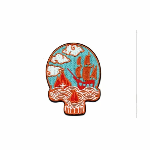 Blue and Orange Pirate Mural Skull Patch - Custom Shot Glass Now