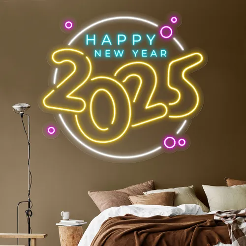 Colorful New Year Neon Sign - Custom Shot Glass Now