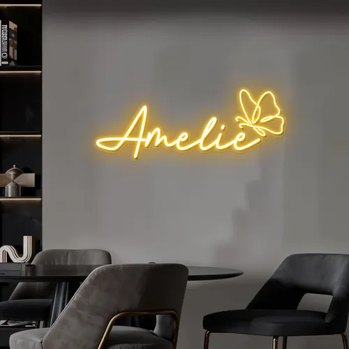 Amelie with Butterfly Neon Sign - Custom Shot Glass Now