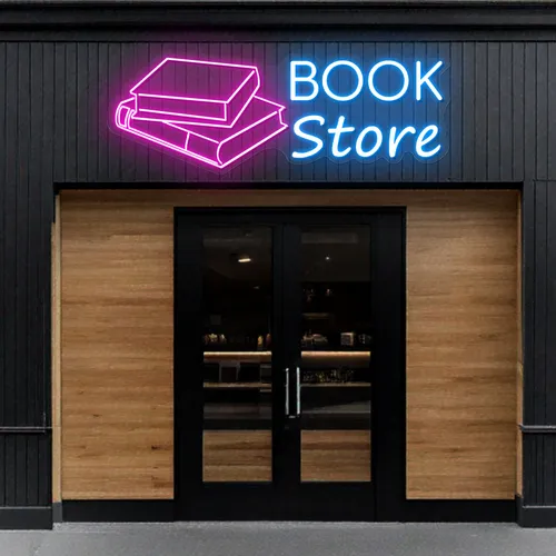 Glowing Book Store Neon Sign - Custom Shot Glass Now