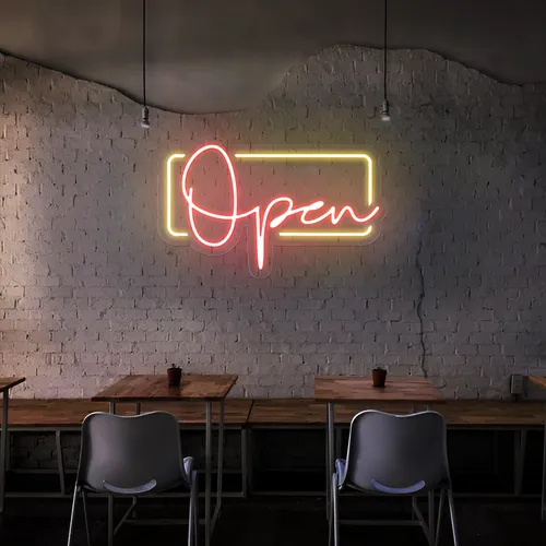 Modern Open Neon Sign - Custom Shot Glass Now