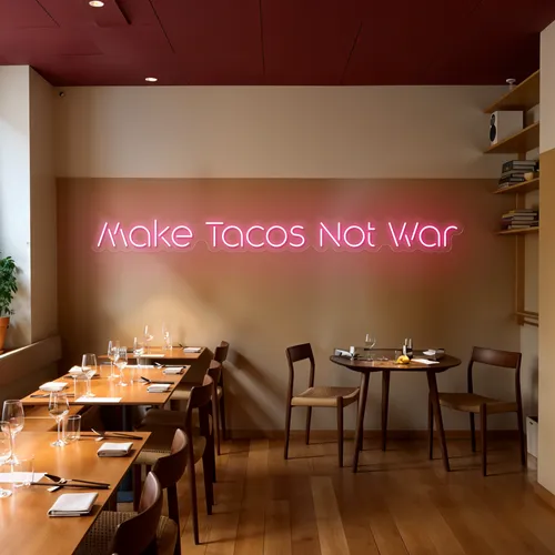 Mouthwatering "Make Tacos Not War" Neon Sign - Custom Shot Glass Now