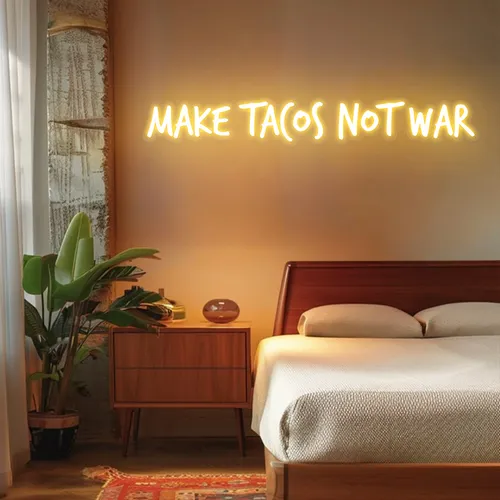 Zesty "Make Tacos Not War" Neon Sign - Custom Shot Glass Now