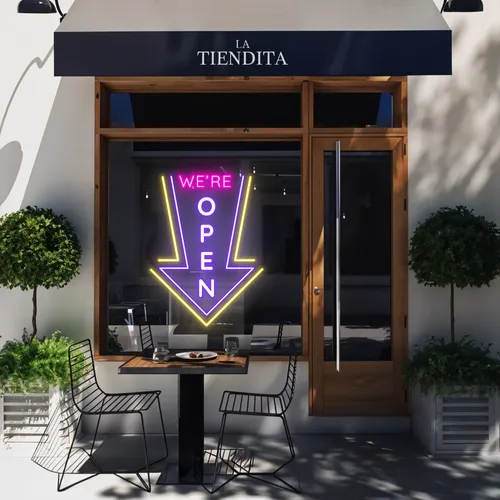 We're Open Vertical Neon Sign - Custom Shot Glass Now