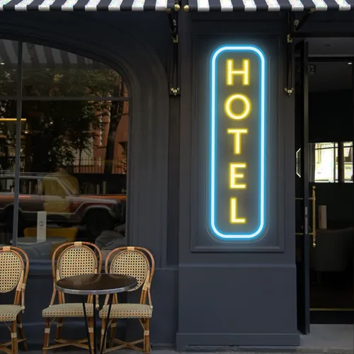 Hotel Vertical Neon Sign - Custom Shot Glass Now