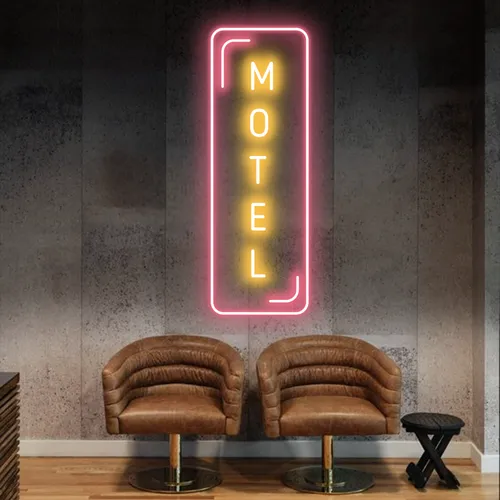 Motel Vertical Neon Sign - Custom Shot Glass Now