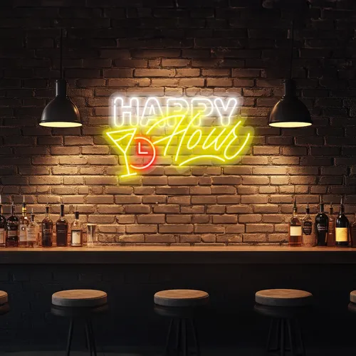 Custom Happy Hour Neon Signs - Custom Shot Glass Now