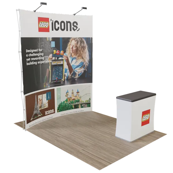 Custom Curved Pop Up Trade Show Display Stand 8' x 8' - Custom Shot Glass Now