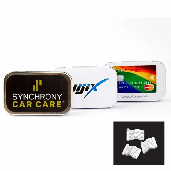 Rectangular Tin with American Flag Shaped Mints - Custom Shot Glass Now