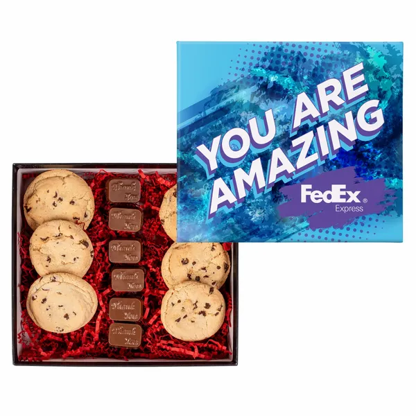 Chocolate Chip Cookies and Molded Chocolates in Gift Box - Custom Shot Glass Now