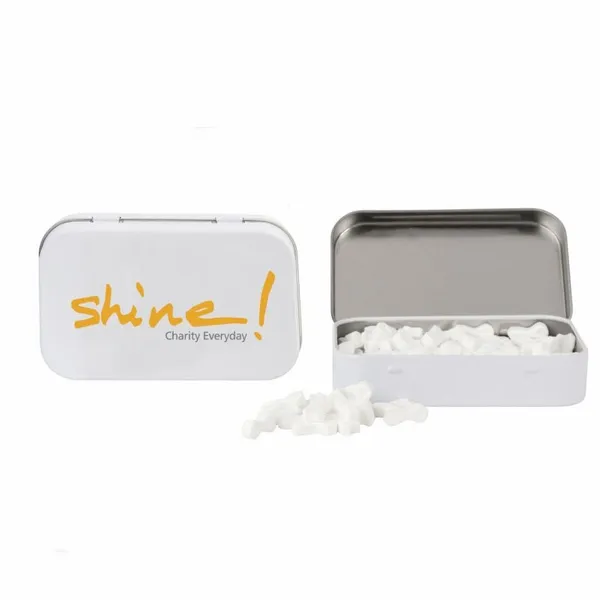 Rectangular Tin with Ribbon Shaped Mints - Custom Shot Glass Now