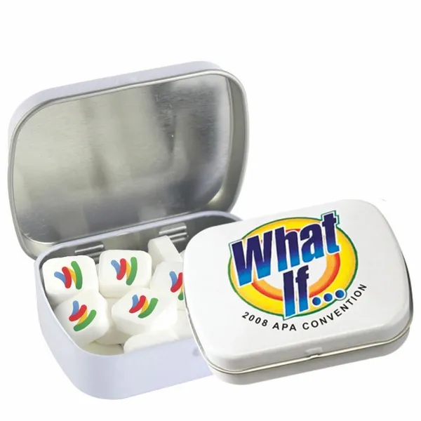 Domed Tin - Imprinted Square Mints - Custom Shot Glass Now