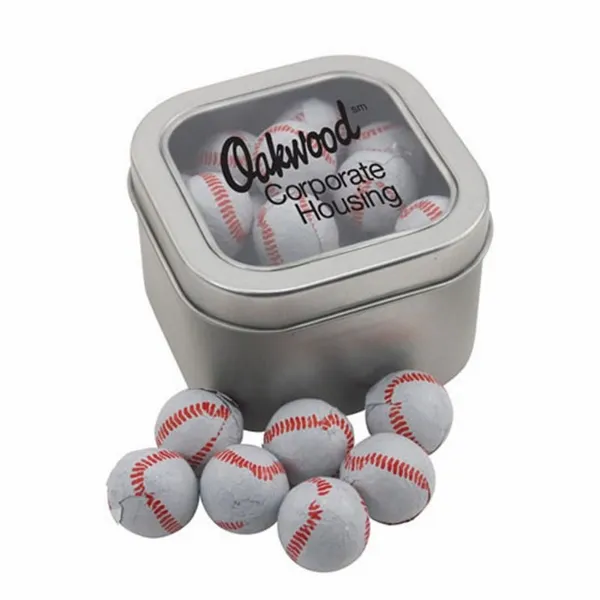 Window Tin with Chocolate Baseballs - SBF2700 - Custom Shot Glass Now