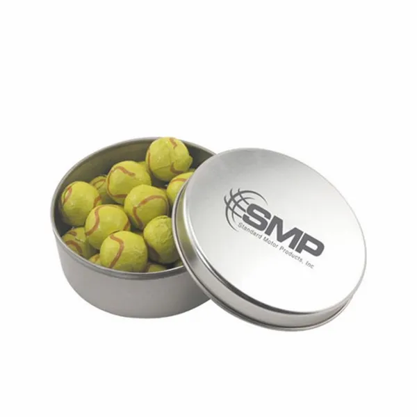 Round Tin with Chocolate Tennis Balls - SBF3000 - Custom Shot Glass Now