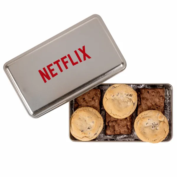 Fresh Beginnings Fudge Brownies & Chocolate Chip Cookies in Tin - Custom Shot Glass Now