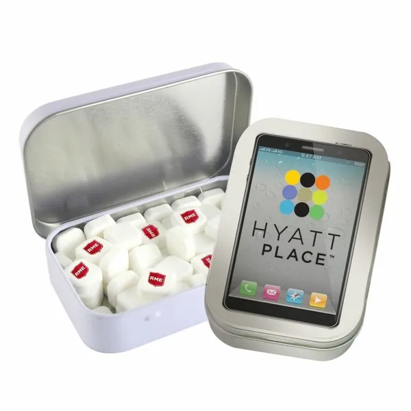 Rectangular Tin with Imprinted Square Mints - Custom Shot Glass Now