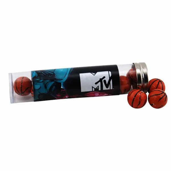 Tube with Chocolate Basketballs 6" tube - Custom Shot Glass Now