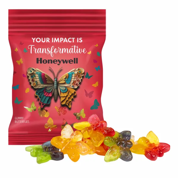 Clever Candy 2oz. Full Color DigiBag™ with Gummy Butterflies - Custom Shot Glass Now