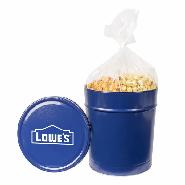 Three and a Half Gallon Popcorn Tin - Trio Popcorn - Custom Shot Glass Now
