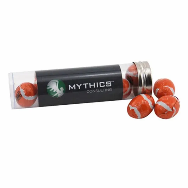 Tube with Chocolate Footballs - TRB650 - Custom Shot Glass Now