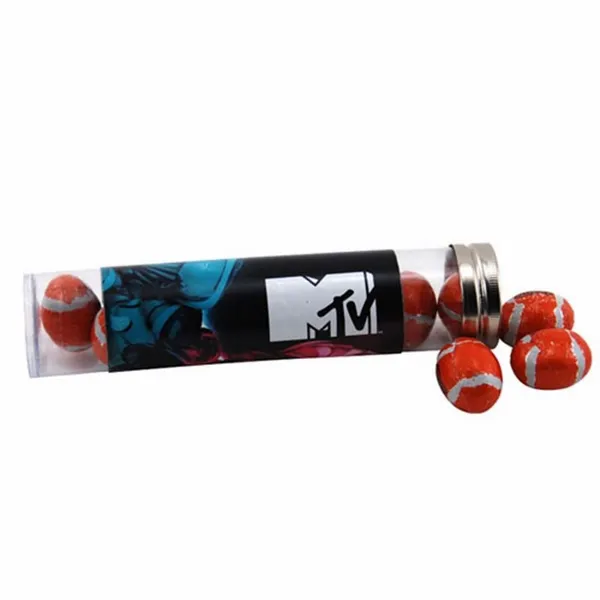 Tube with Chocolate Footballs - TRB660 - Custom Shot Glass Now
