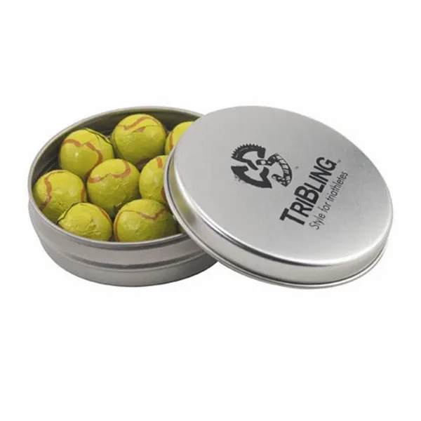 Round Tin with Chocolate Tennis Balls - SBF2900 - Custom Shot Glass Now