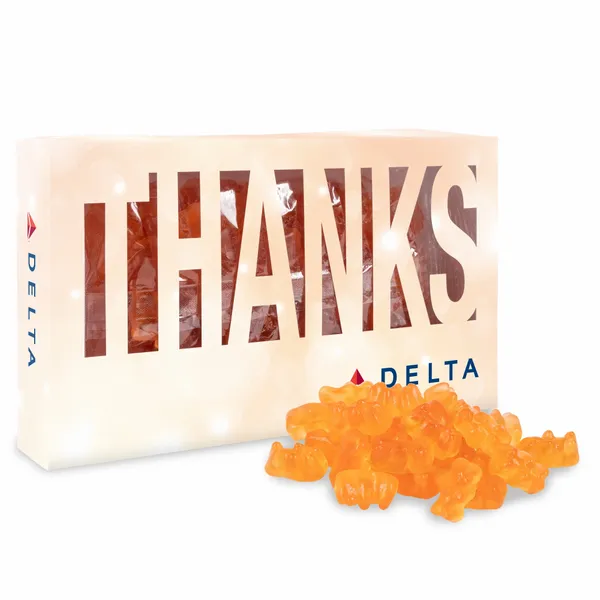 Thanks Die Cut Box with Champagne Gummy Bears - Custom Shot Glass Now