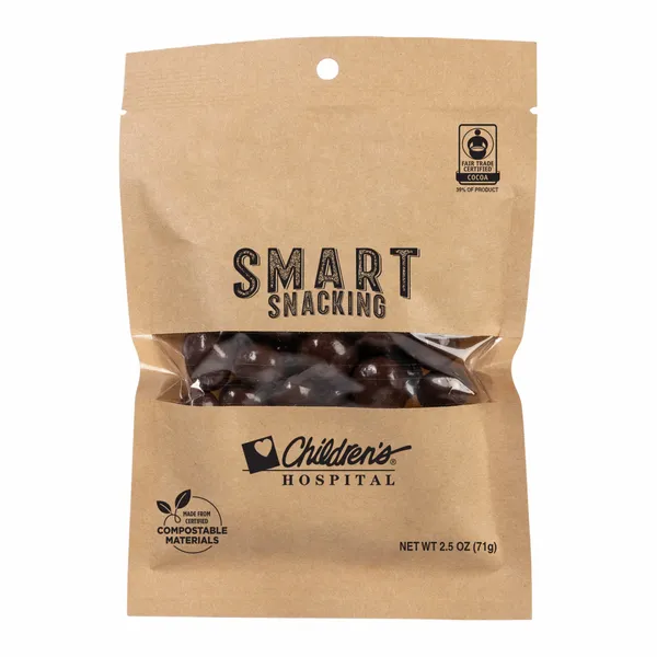 FairTrade Dark Chocolate Almonds in Compostable Kraft Pouch - Custom Shot Glass Now