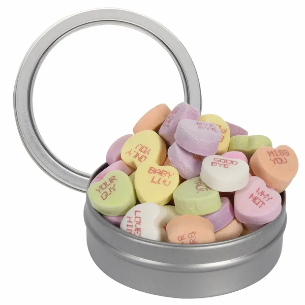Short Round Tin with Conversation Hearts - Custom Shot Glass Now