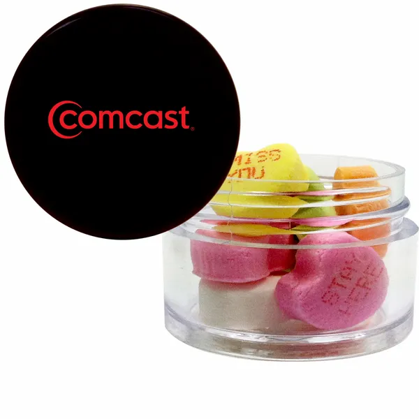 Twist top container filled with Conversation Hearts - Custom Shot Glass Now