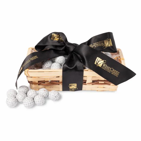 Gift Basket with Chocolate Golf Balls - Custom Shot Glass Now