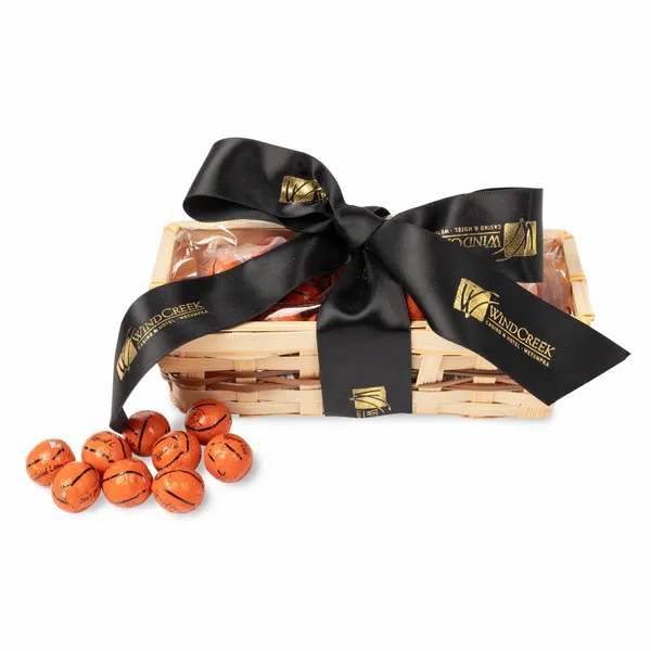 Gift Basket with Chocolate Basketballs - Custom Shot Glass Now