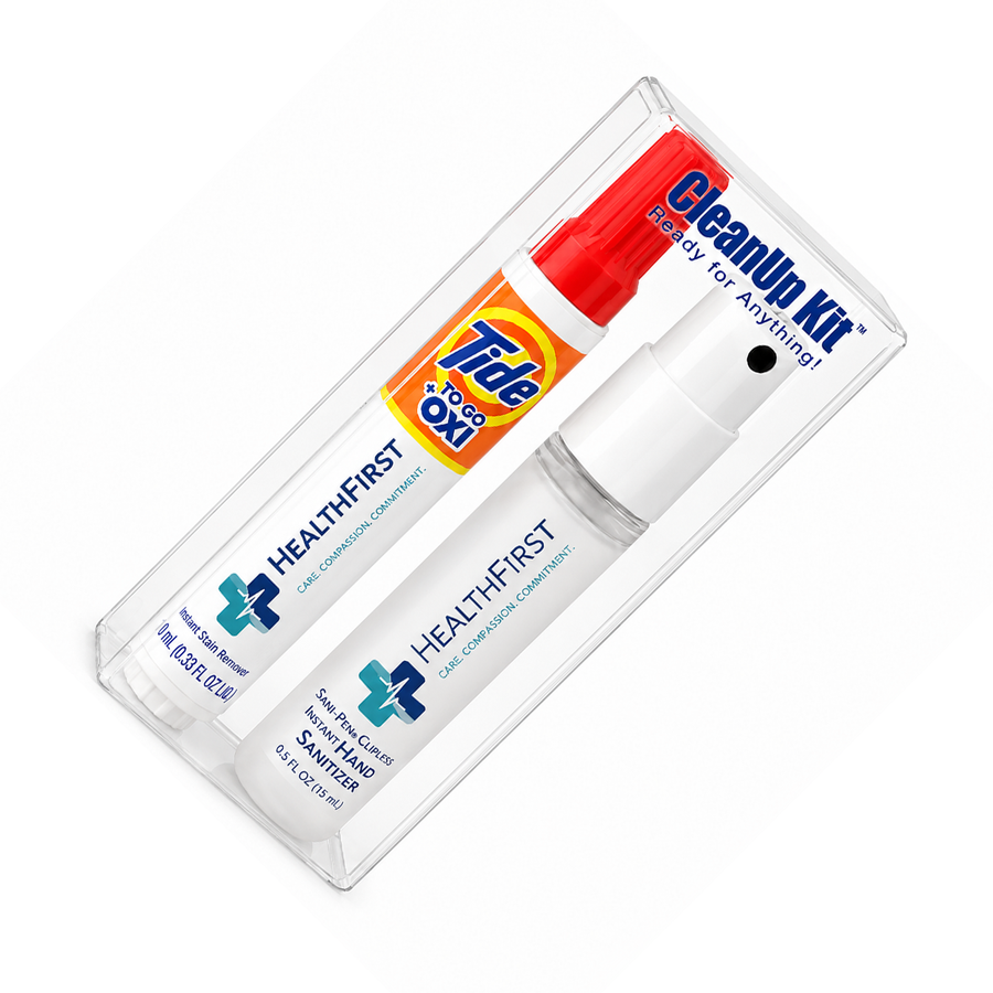 CleanUp Kit - Tide® to Go + Oxi and Sani-Pen® Clipless™ Travel Kits - Custom Shot Glass Now