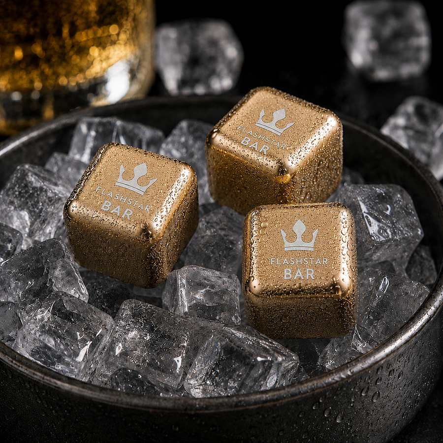 Gold Stainless Steel Ice Cubes - Custom Shot Glass Now