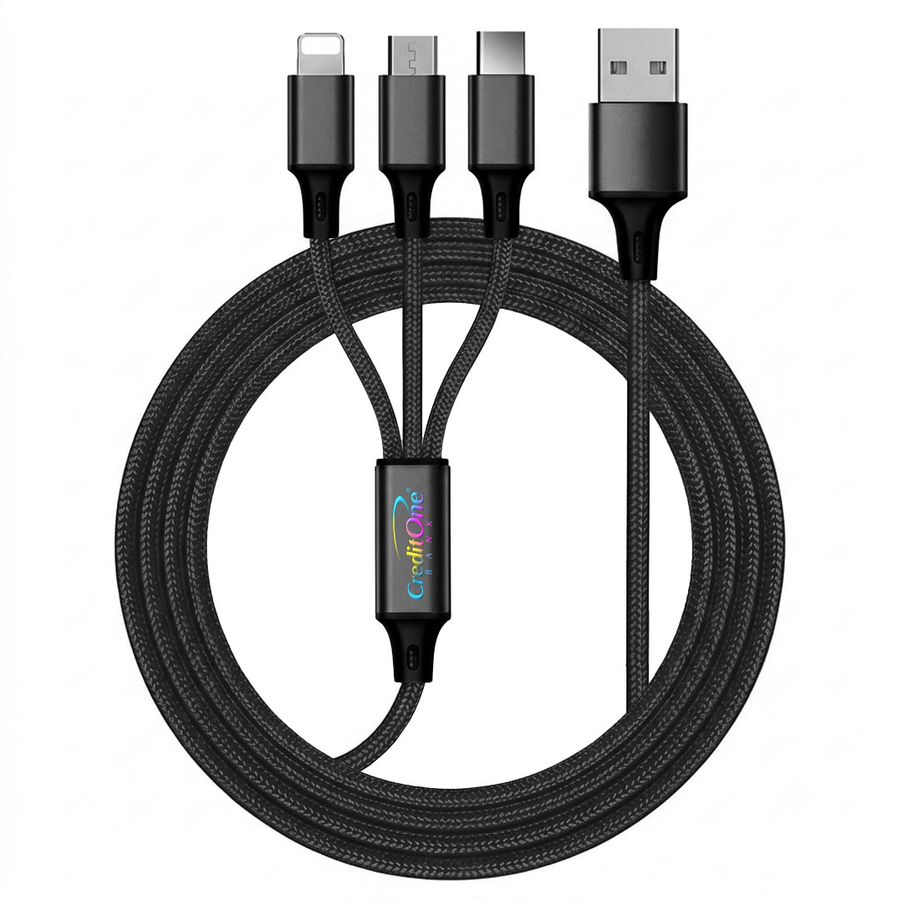 Nylon Braided 3-in-1 Charging Cables - Custom Shot Glass Now