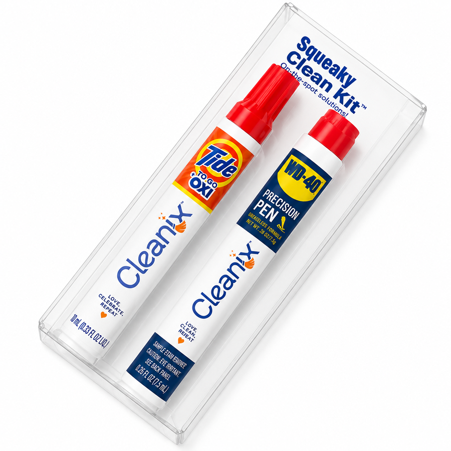 Squeaky Clean Kit - WD-40® Precision Pen and Tide® to Go + Oxi Travel Kits - Custom Shot Glass Now